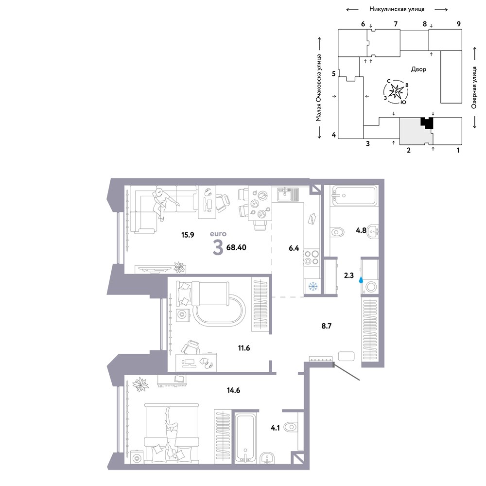 Планировка 68.4 м²