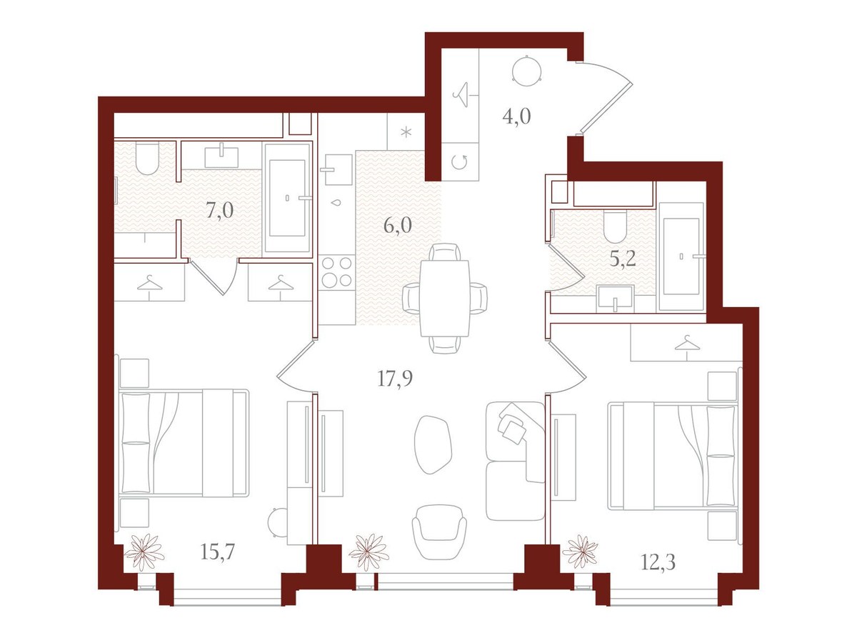 Планировка 68.1 м²
