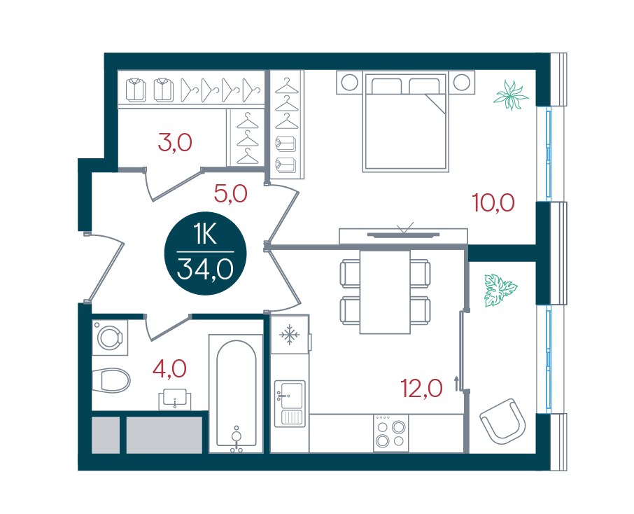 Планировка 34.0 м²