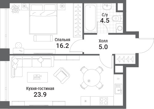 Планировка 49.6 м²