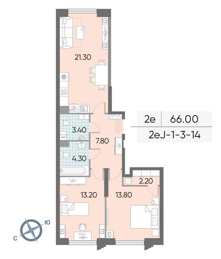 Планировка 66.0 м²