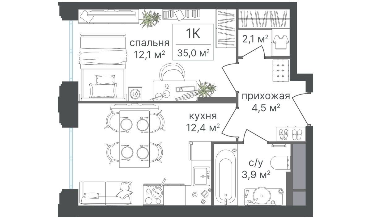 Планировка 36.5 м²