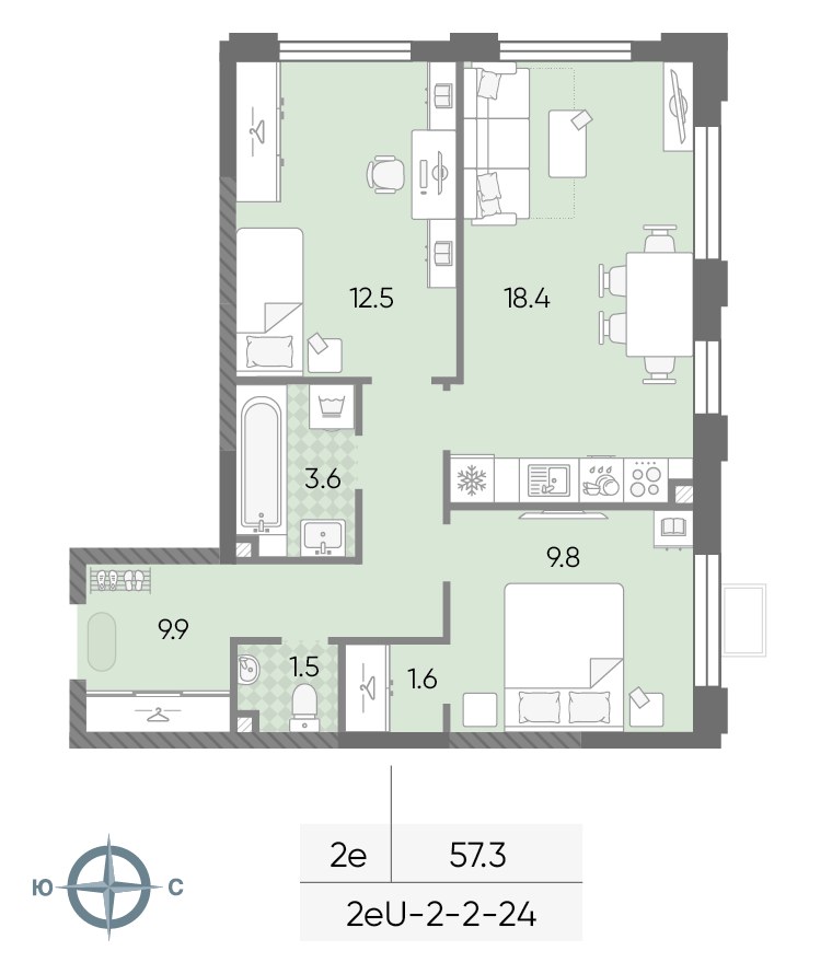 Планировка 57.3 м²