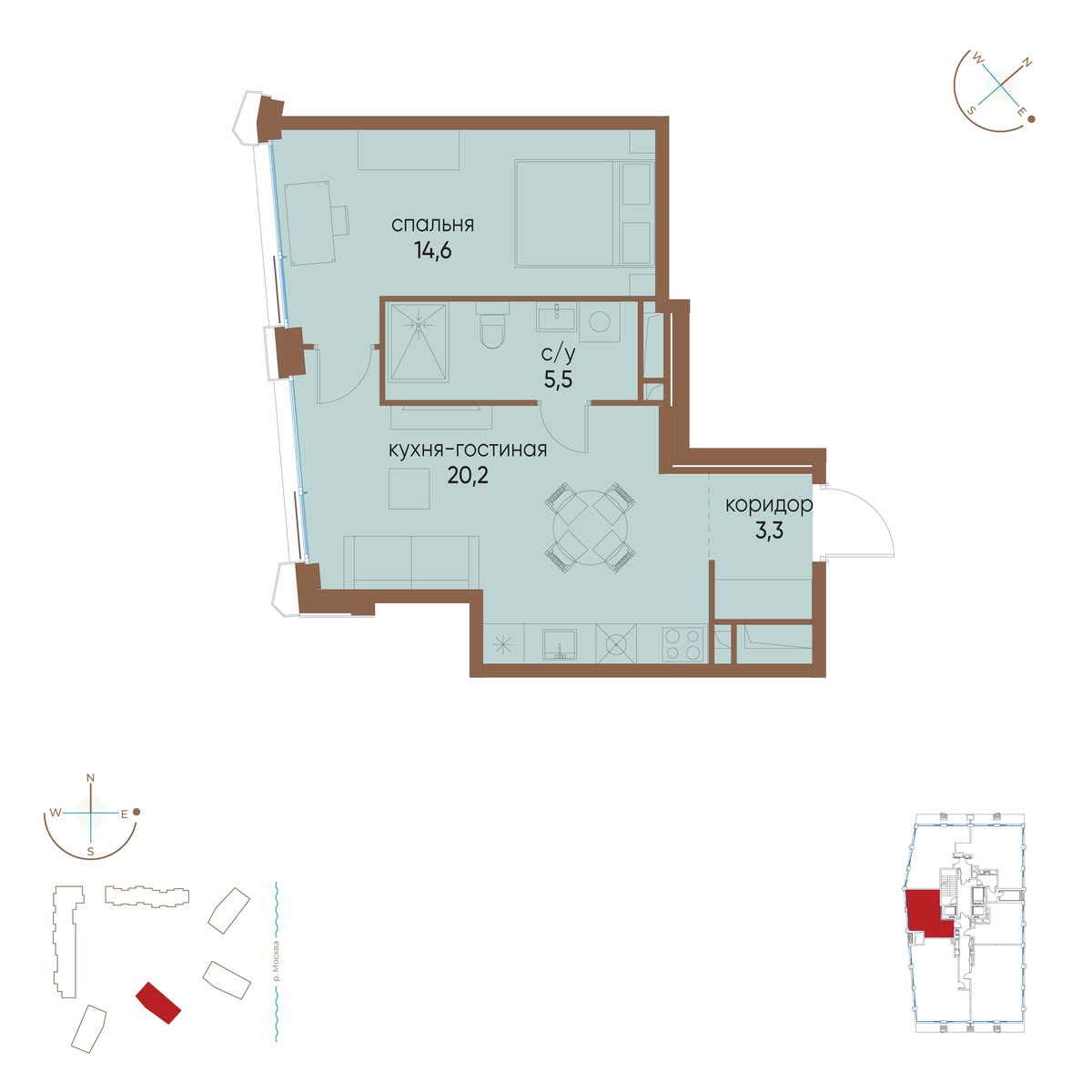 Планировка 43.6 м²