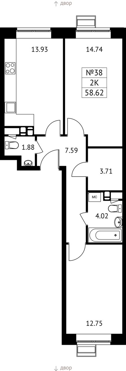 Планировка 58.62 м²