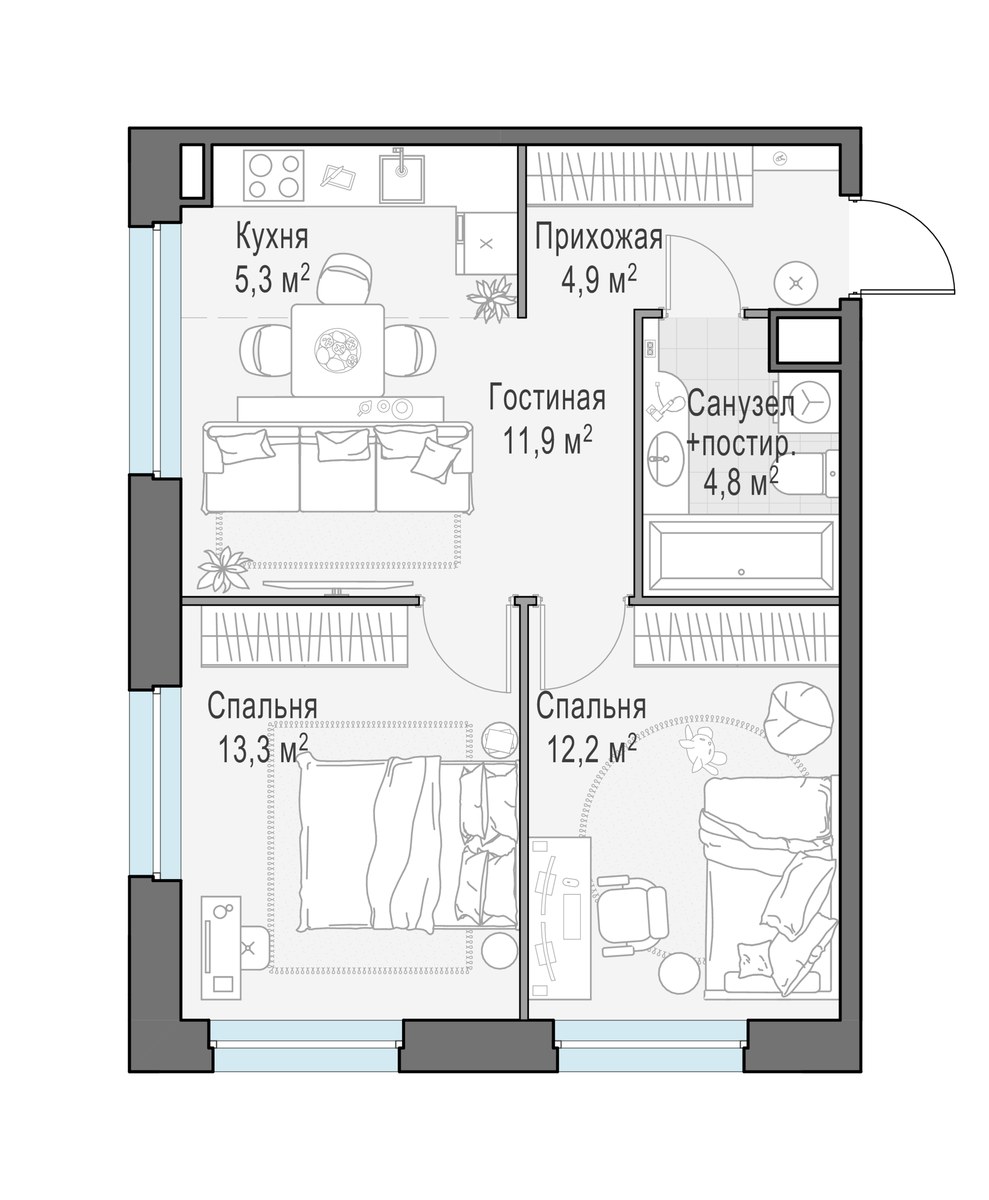 Планировка 52.4 м²