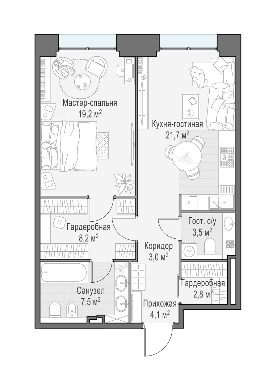 Планировка 69.9 м²