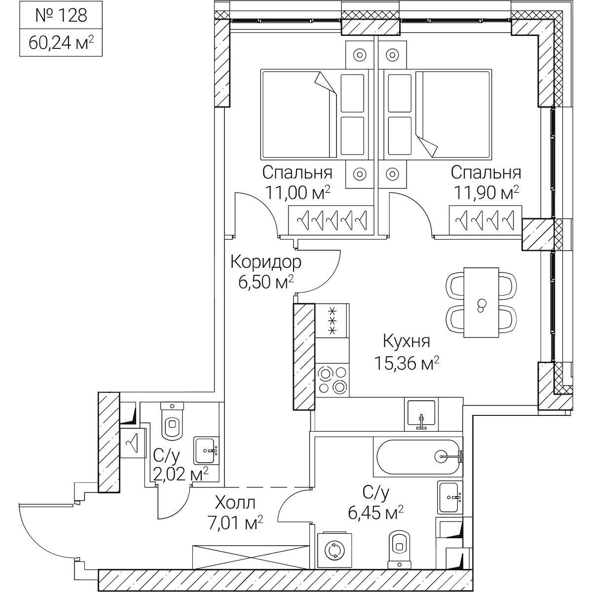 Планировка 60.24 м²