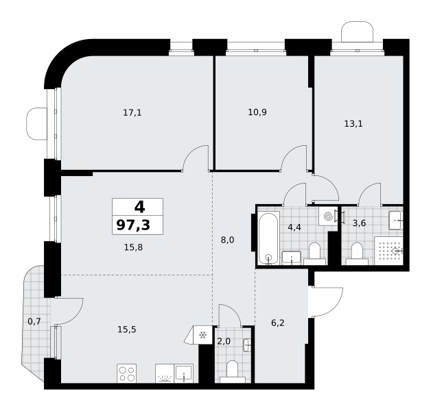 Планировка 97.3 м²