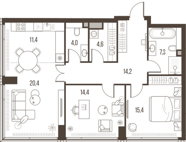 Планировка 91.7 м²
