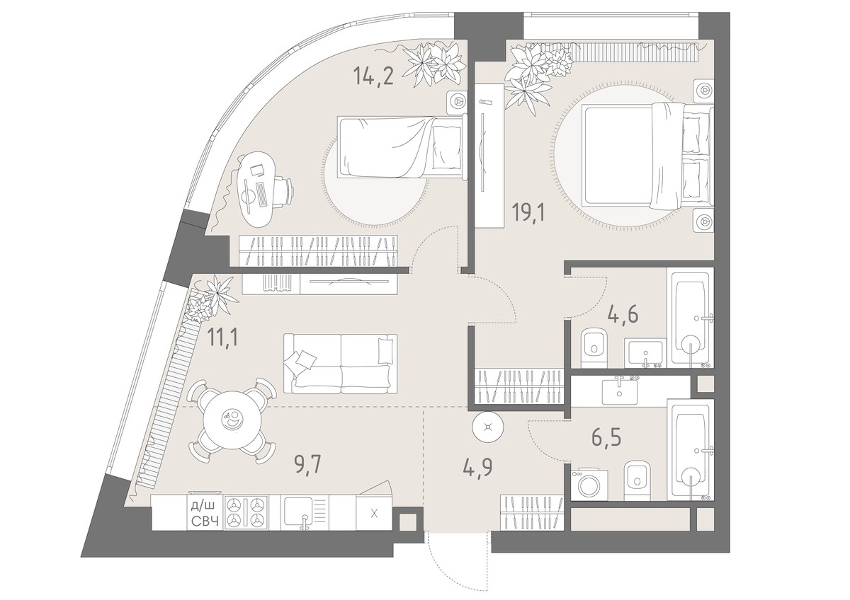 Планировка 70.1 м²