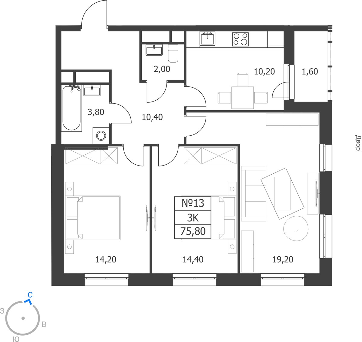 Планировка 75.8 м²