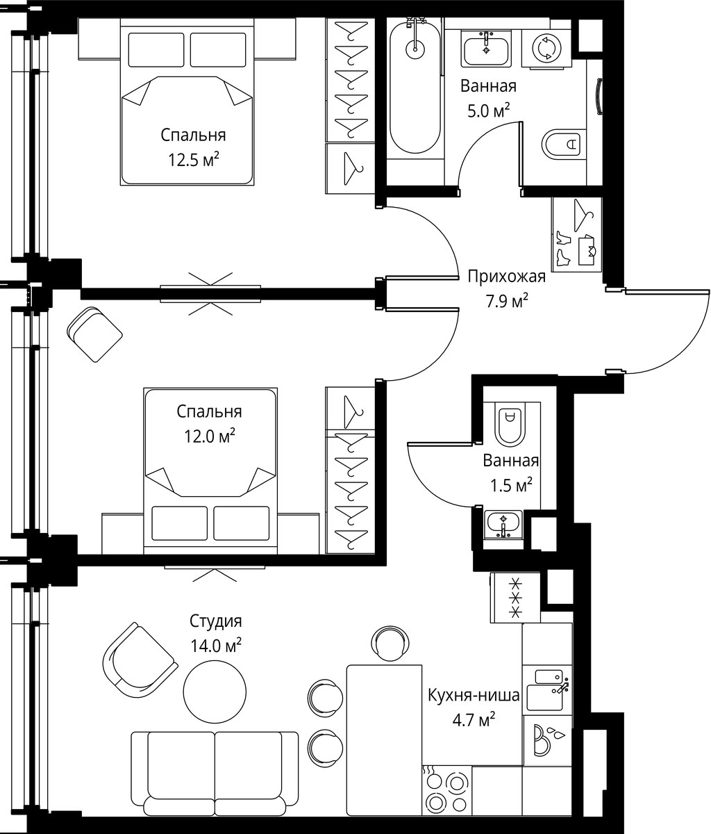 Планировка 57.6 м²