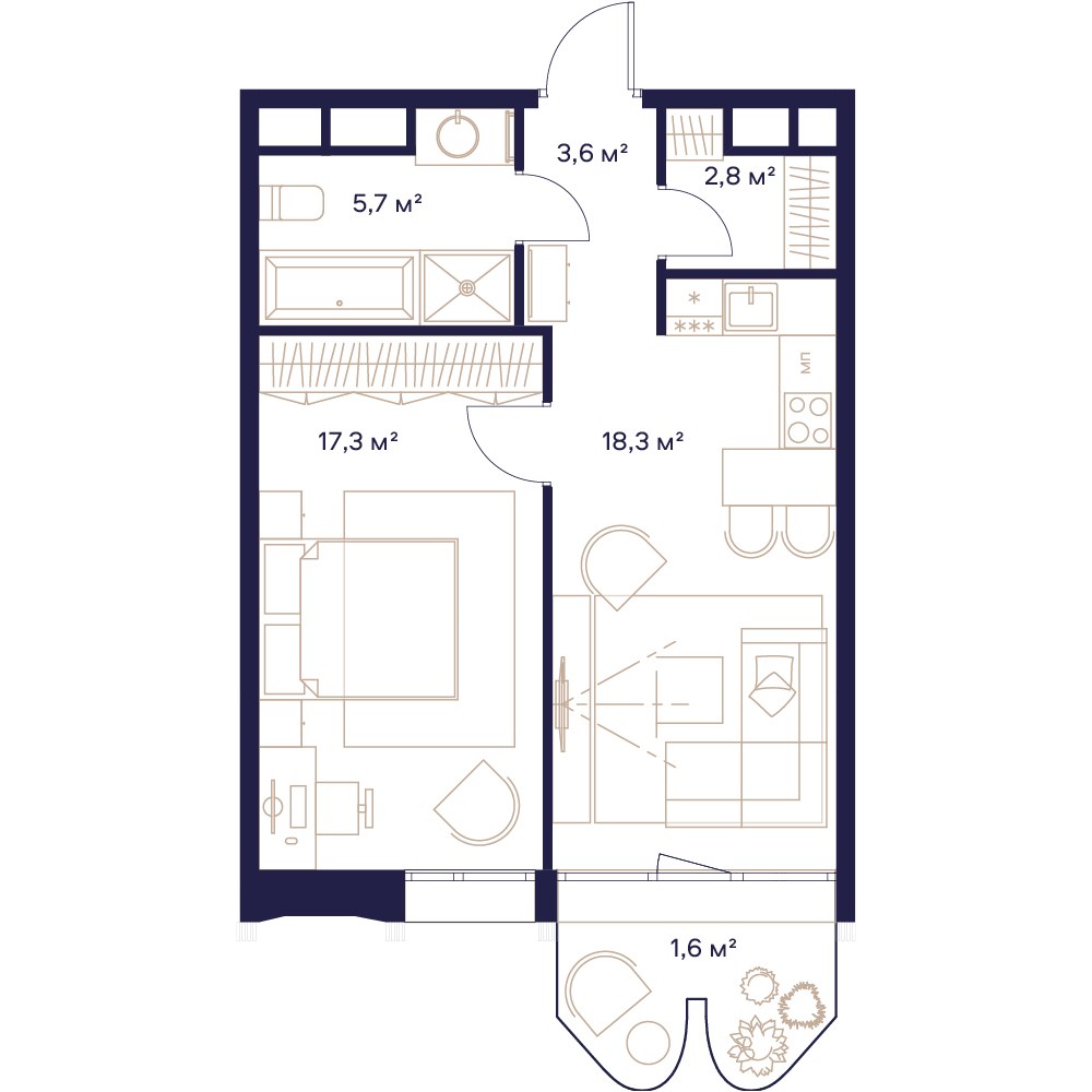 Планировка 49.4 м²