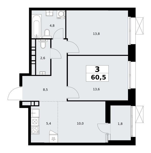 Планировка 60.5 м²