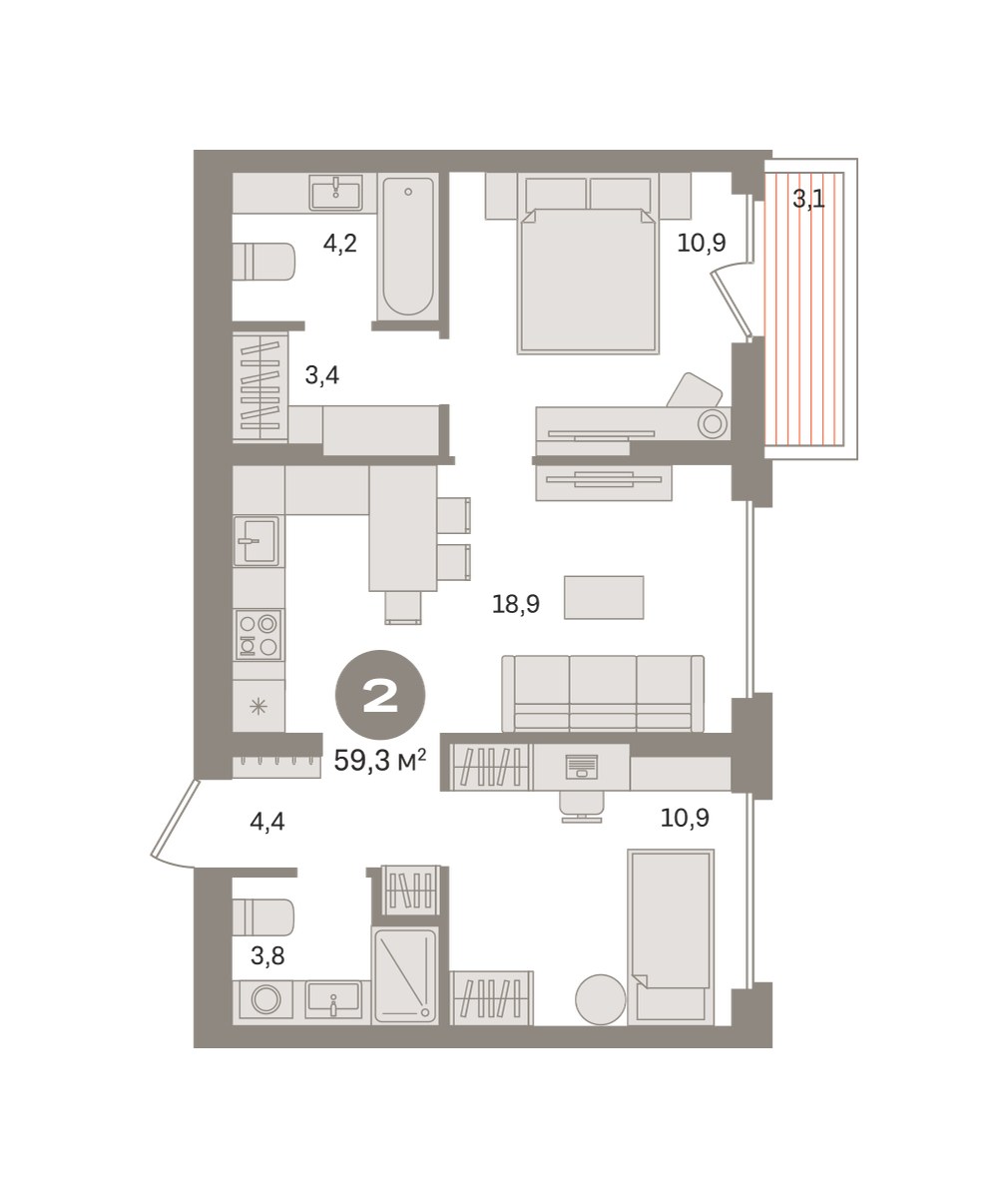 Планировка 59.25 м²