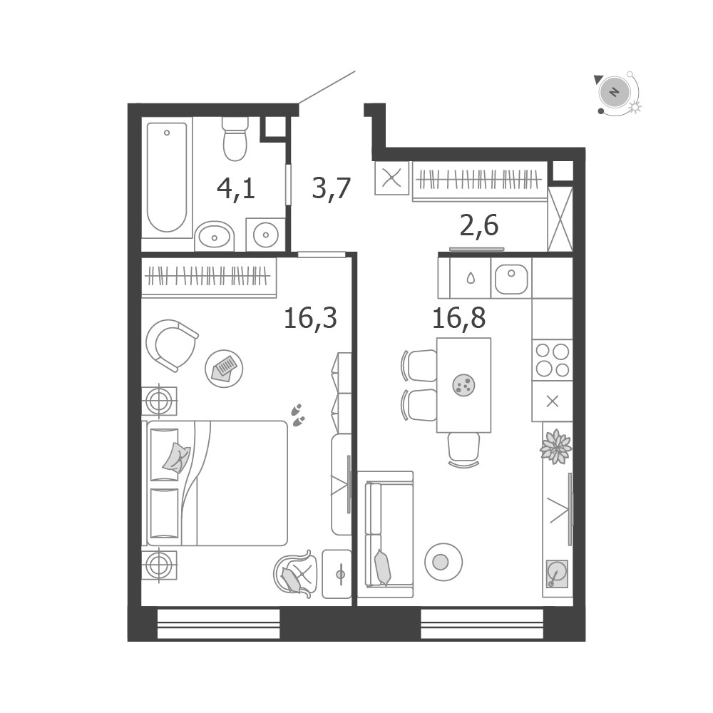 Планировка 43.5 м²
