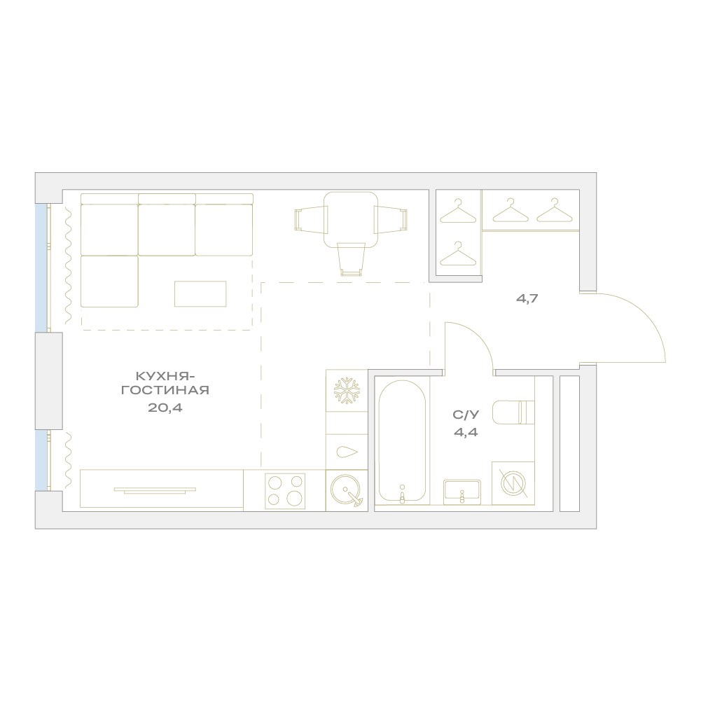 Планировка: Студия, 29.5 м²