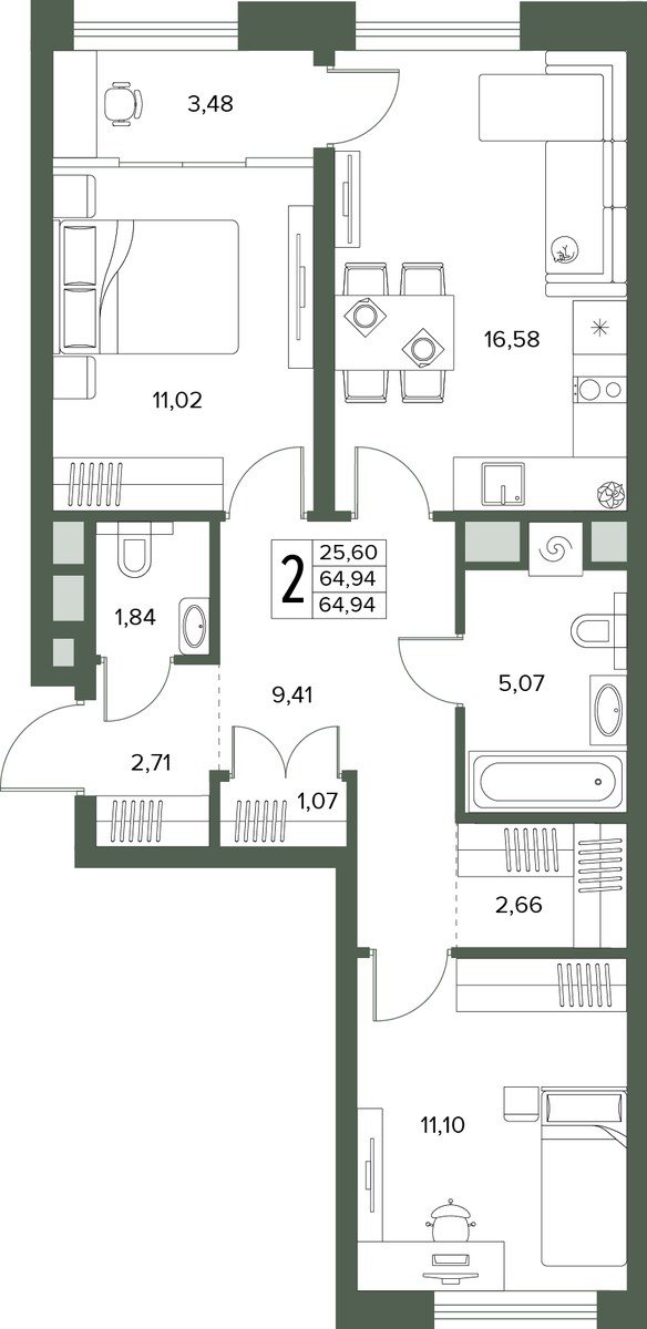 Планировка 64.94 м²