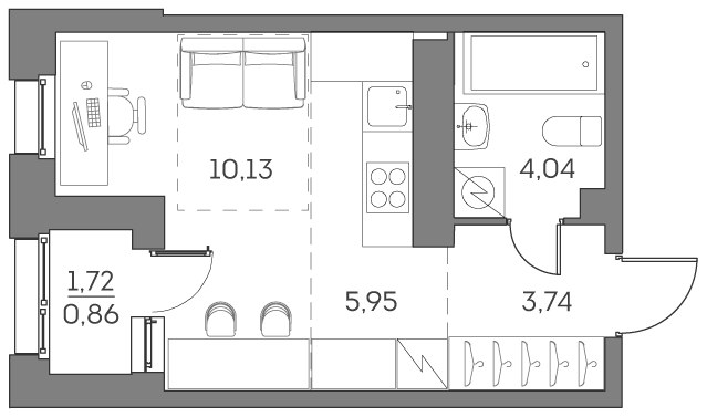 Планировка: Студия, 24.72 м²