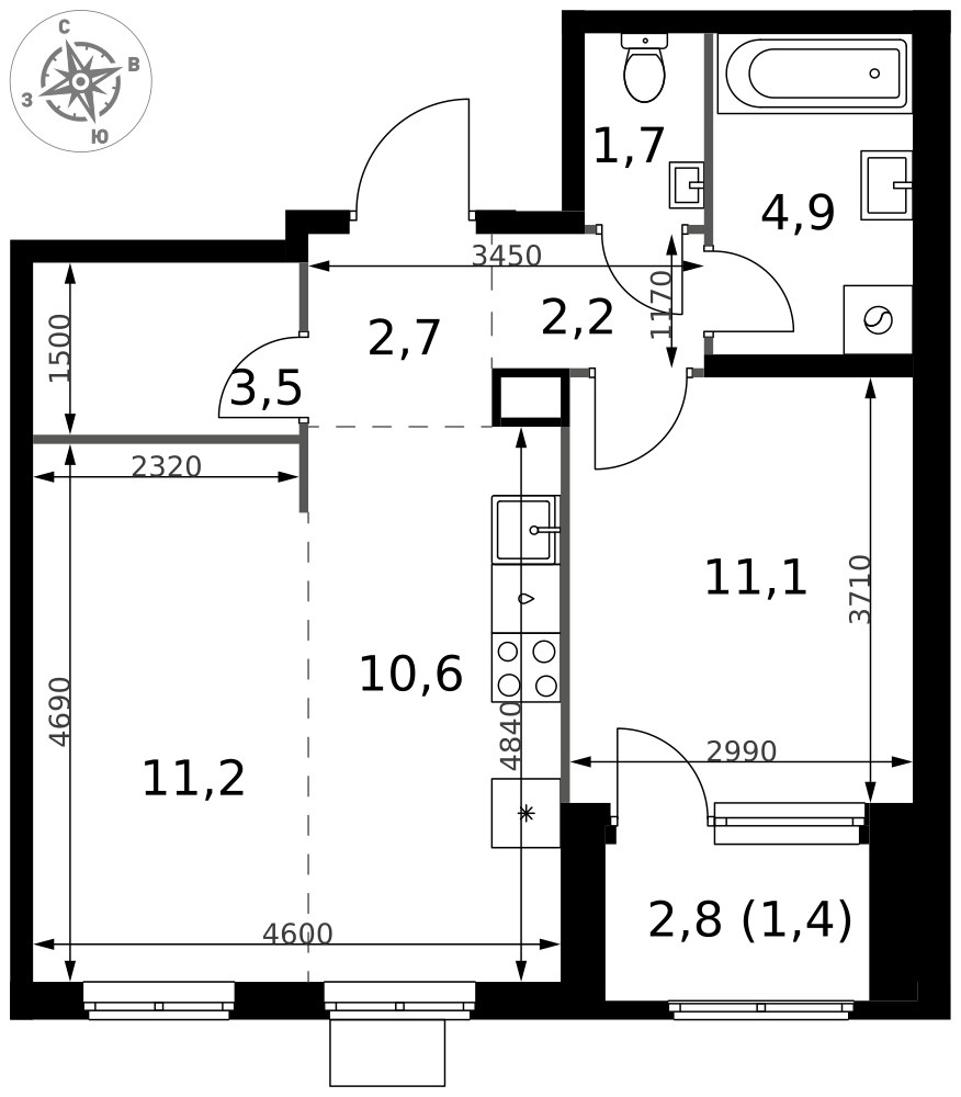 Планировка 49.3 м²