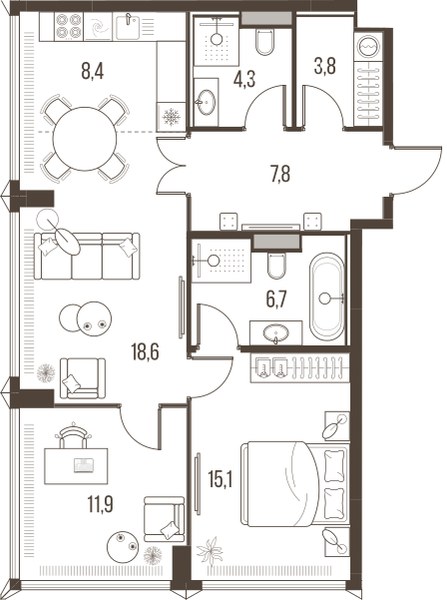 Планировка 76.6 м²