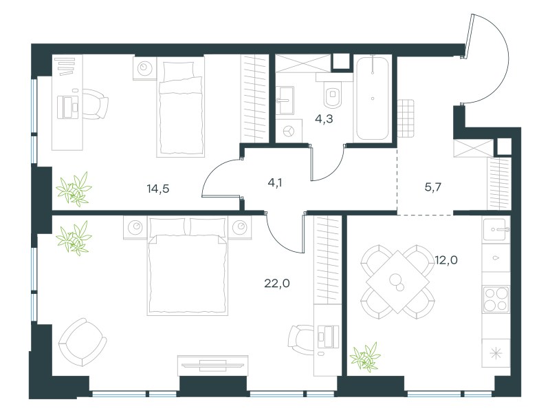 Планировка 62.6 м²