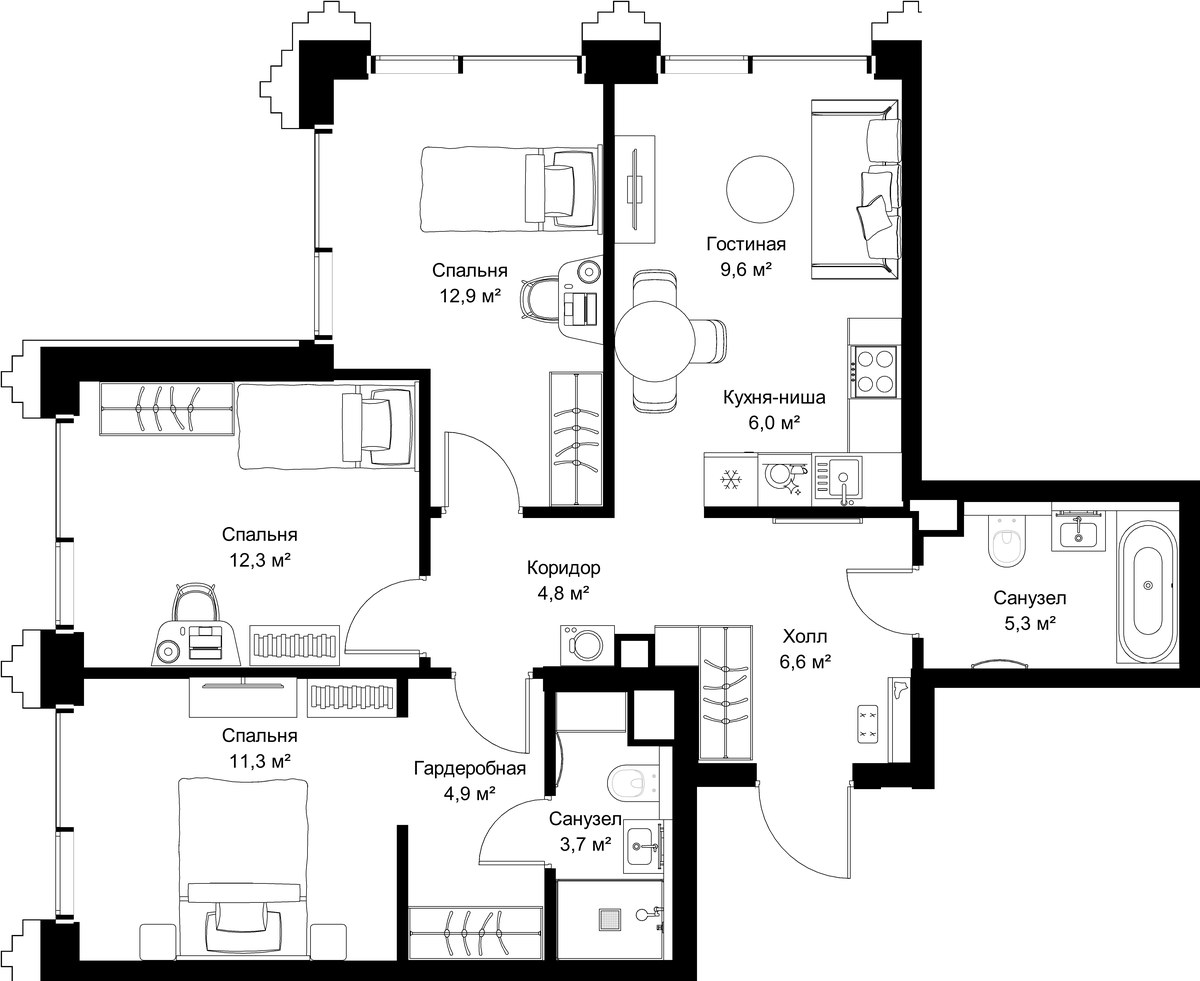 Планировка 77.4 м²