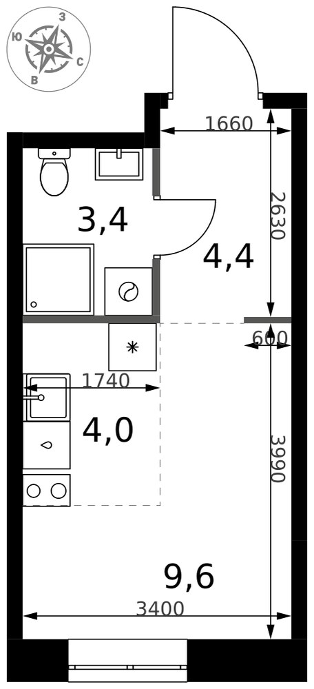Планировка 21.4 м²