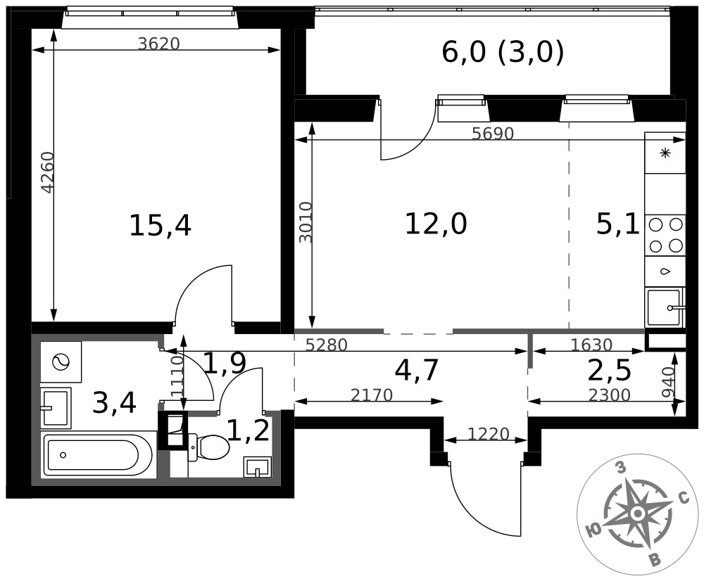 Планировка 49.2 м²