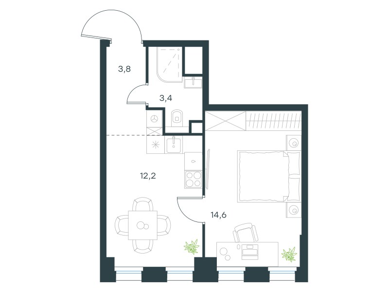 Планировка 34.0 м²
