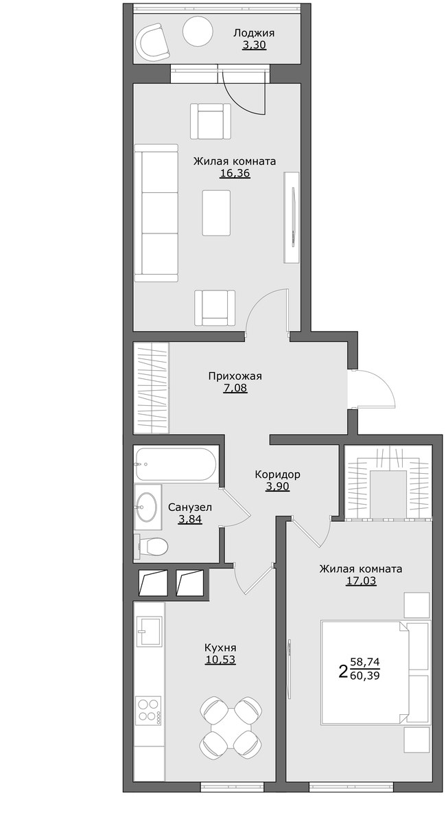 Планировка 62.1 м²