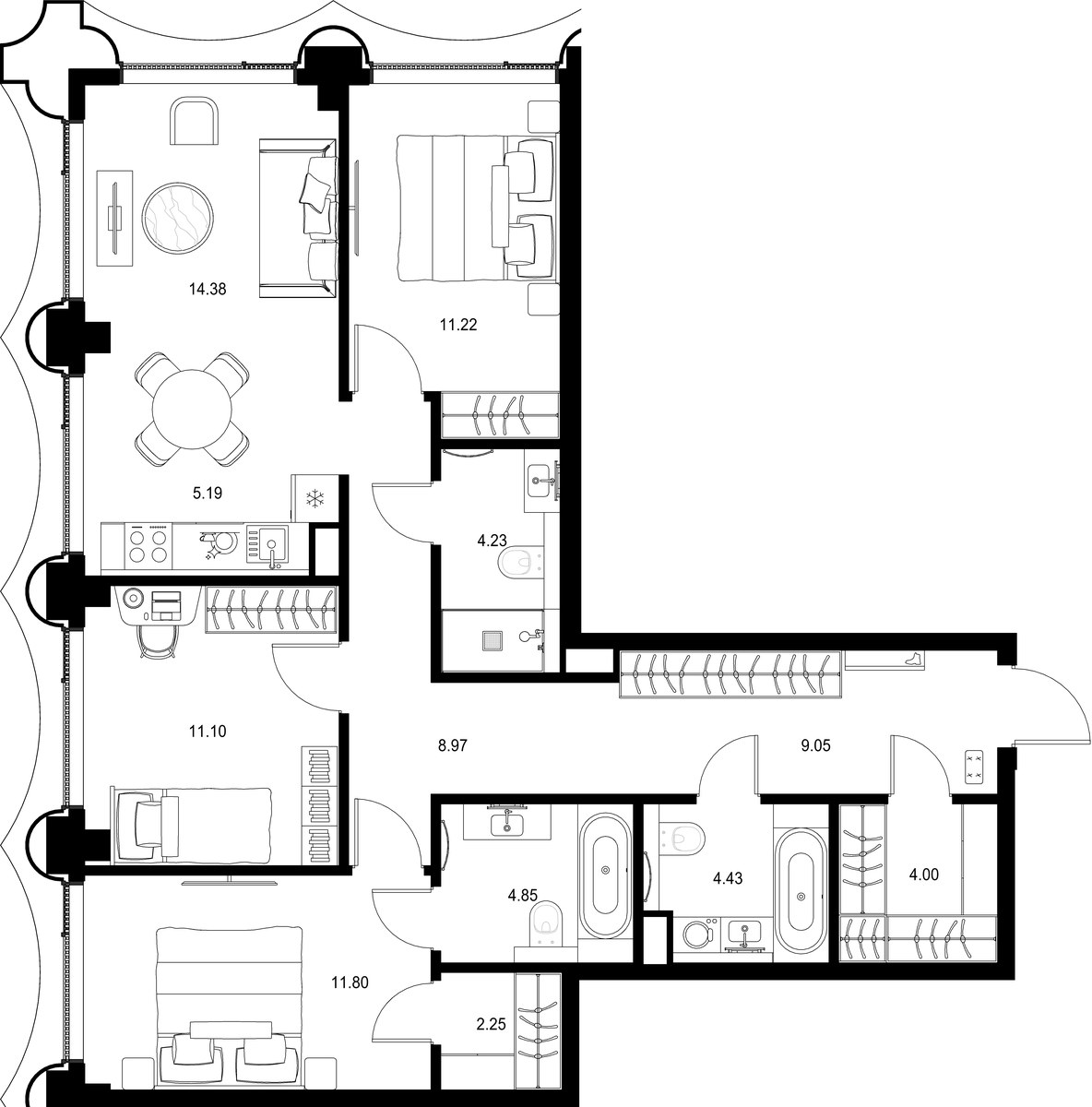 Планировка 91.47 м²