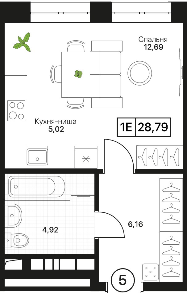 Планировка 28.79 м²