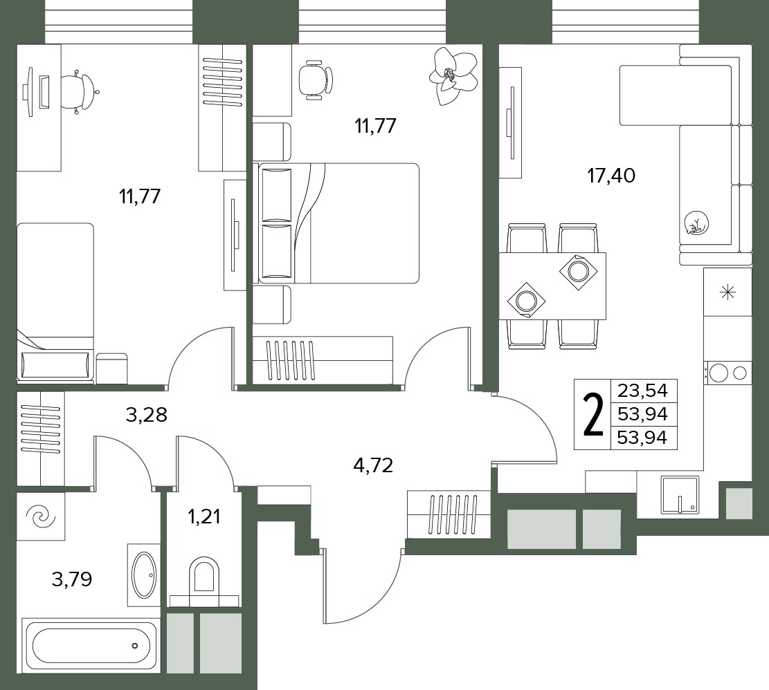 Планировка 53.94 м²