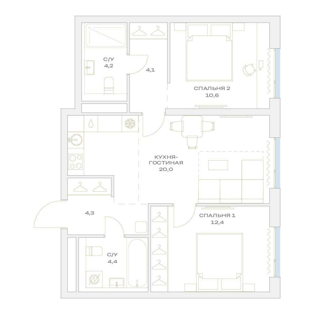 Планировка 60.0 м²