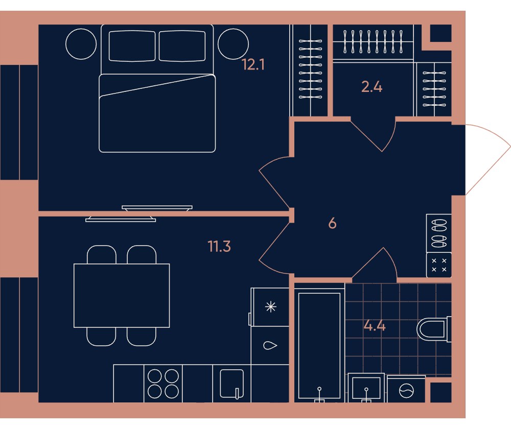 Планировка: 1-комнатная, 36.2 м²