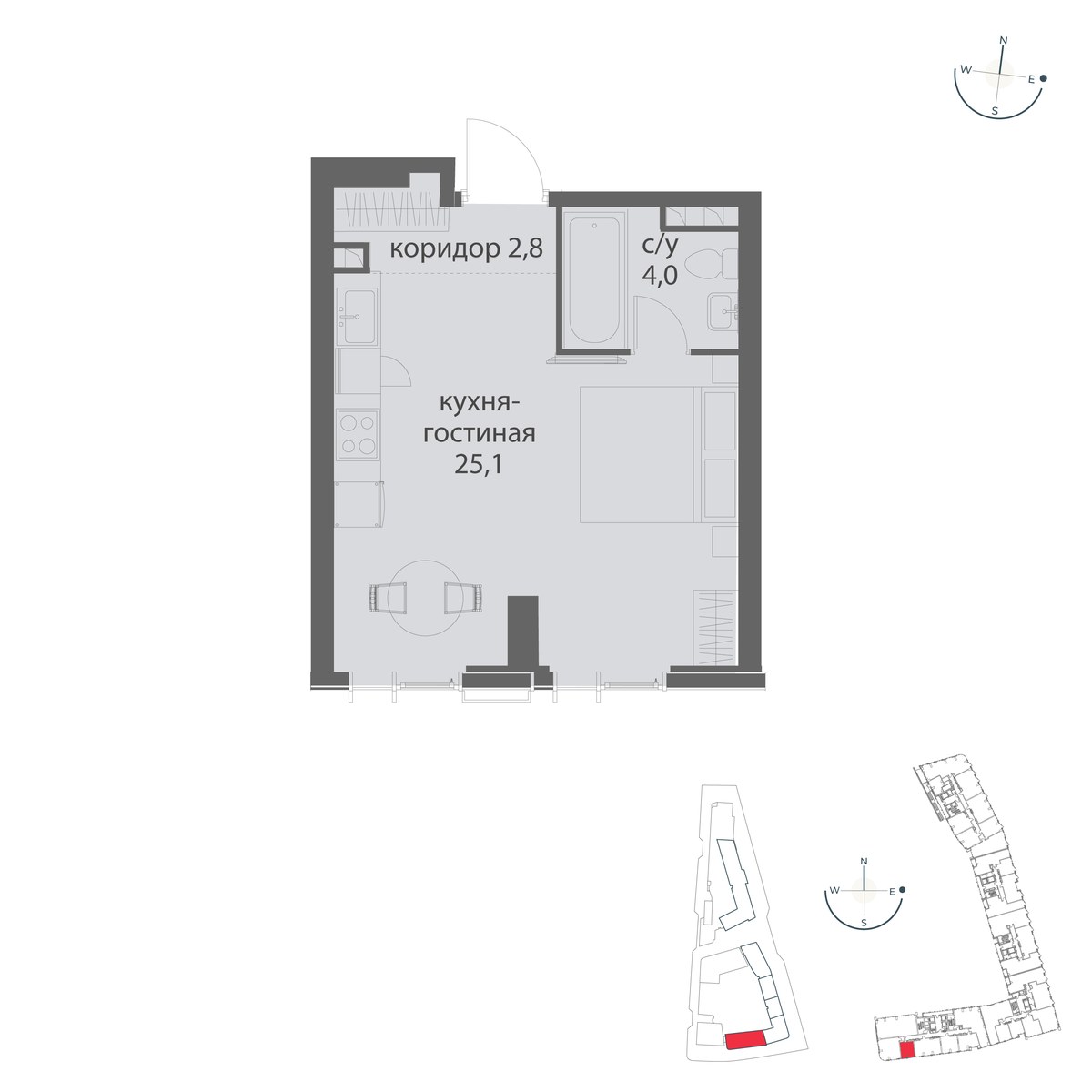Планировка: Студия, 31.9 м²