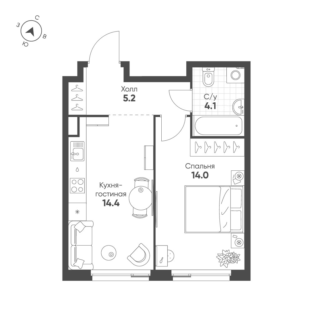 Планировка 37.8 м²