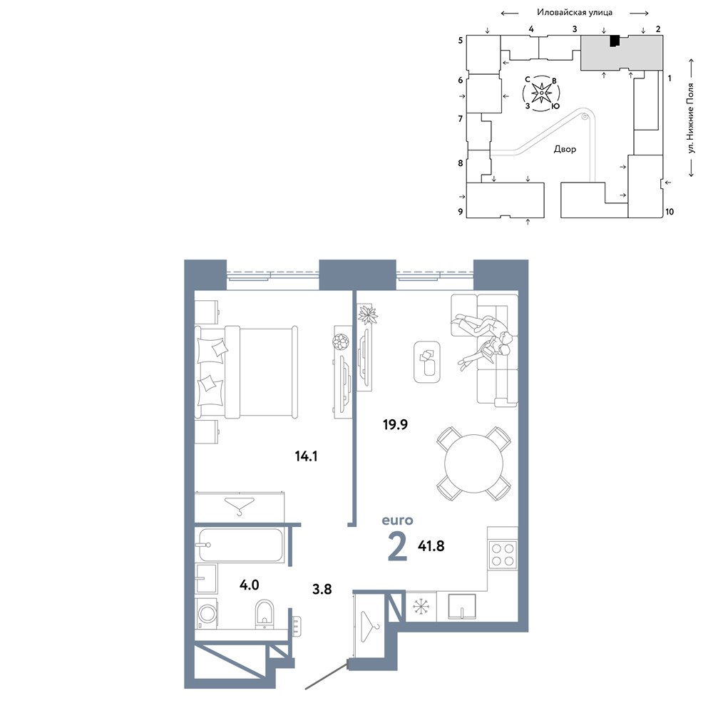 Планировка 41.8 м²