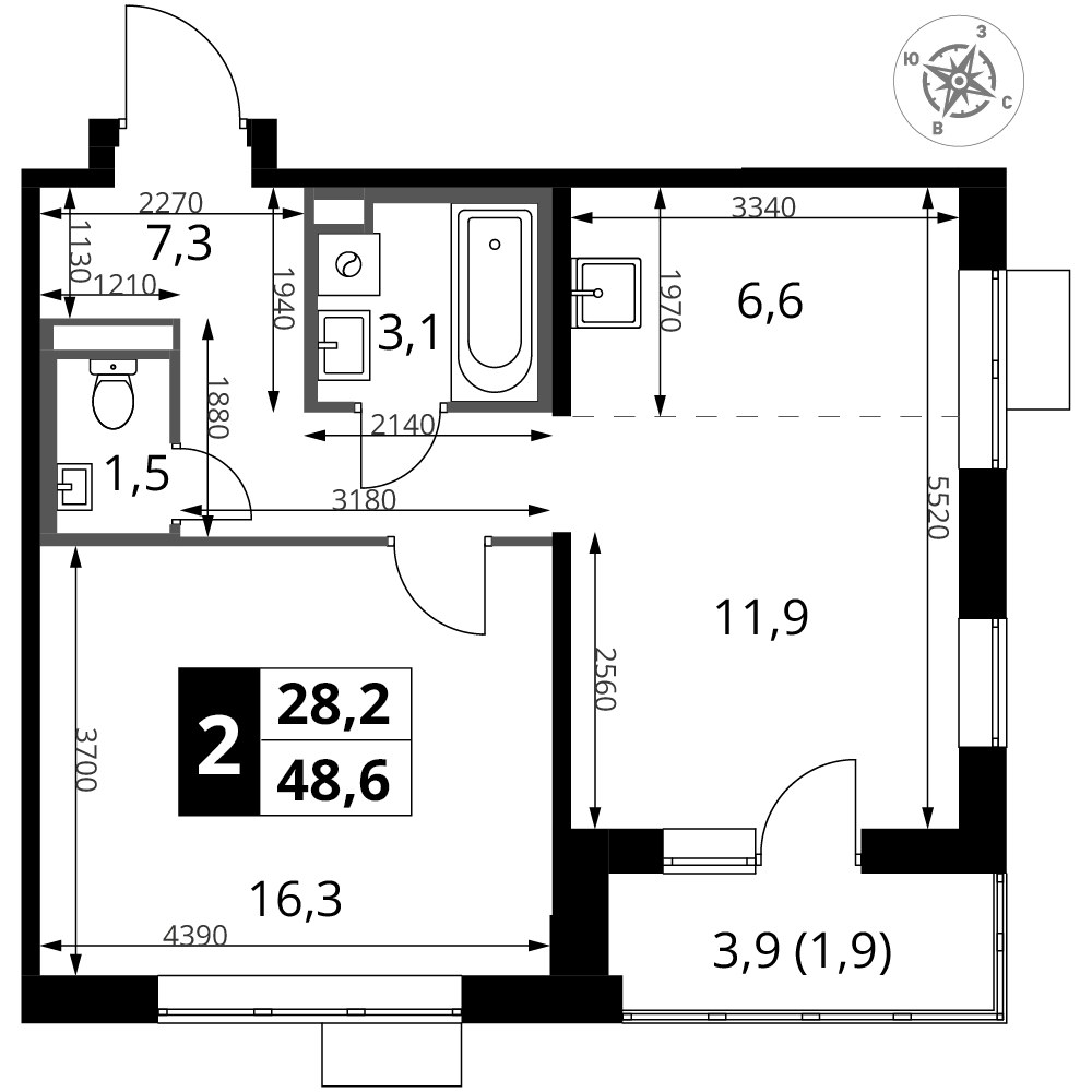 Планировка 48.6 м²