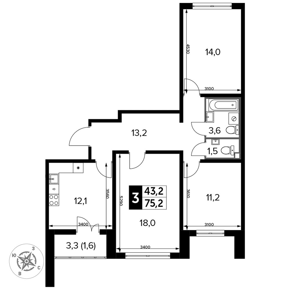 Планировка 76.0 м²