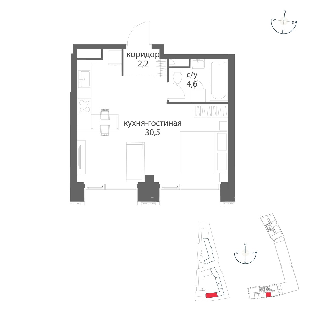Планировка 37.3 м²