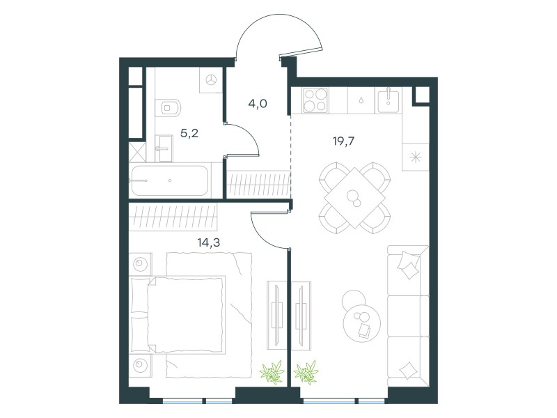 Планировка 43.2 м²