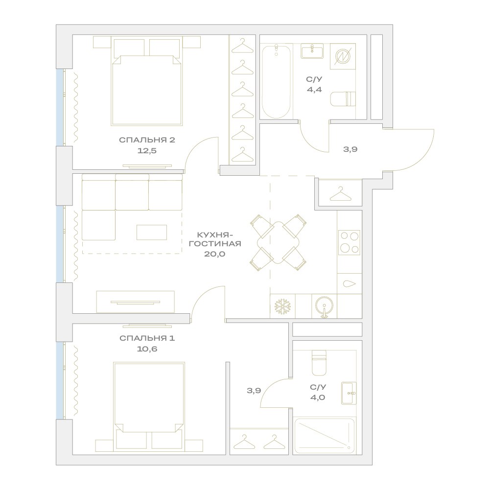 Планировка 59.3 м²