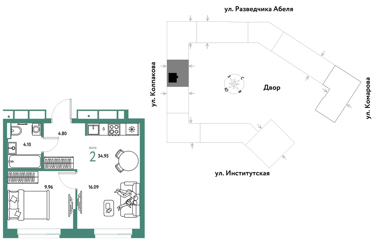 Планировка 34.95 м²