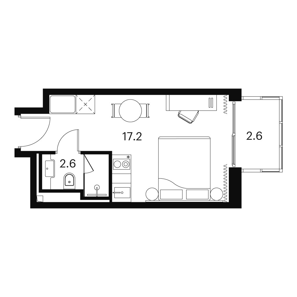 Планировка: 1-комнатная, 22.4 м²