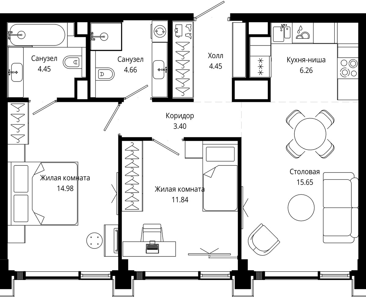 Планировка 65.69 м²