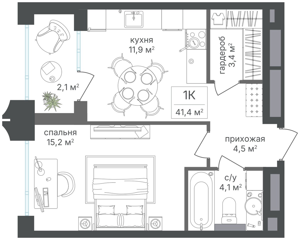 Планировка 40.8 м²