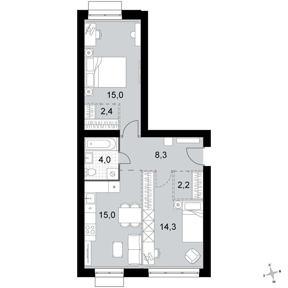 Планировка 61.2 м²